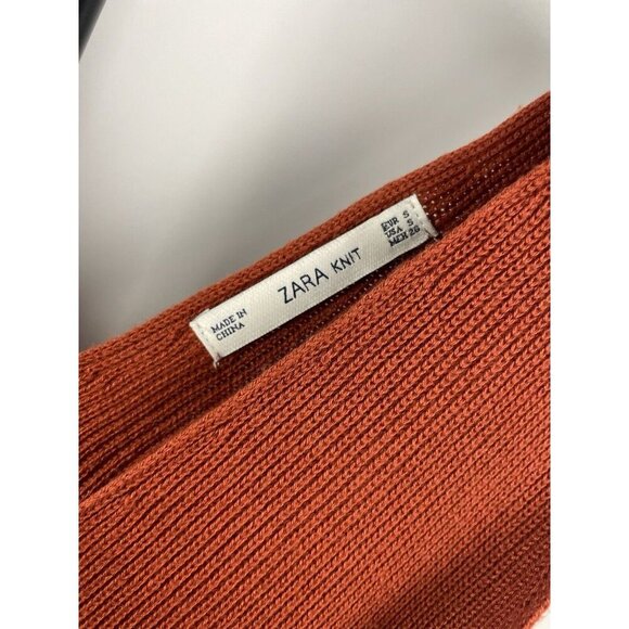 Zara Rust Sienna Orange Ribbed Tie Front Knit V Neck Sweater Dress‎ Size S - Picture 5 of 7